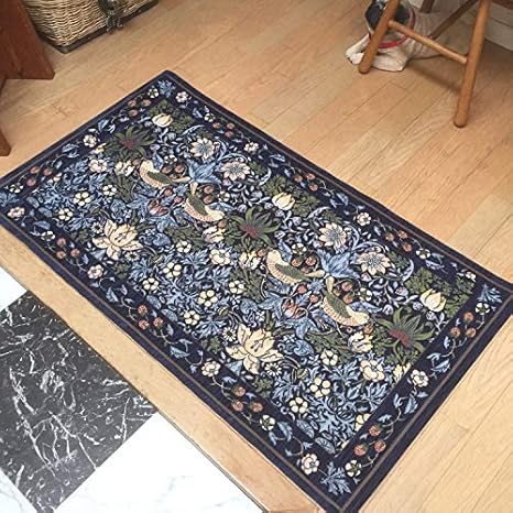 Amazon 45x75cm ベルギー製シェニール織り玄関マット ウィリアムモリス いちご泥棒 Morris 手洗い可能 ラグ ゴブラン織り 玄関マット オンライン通販