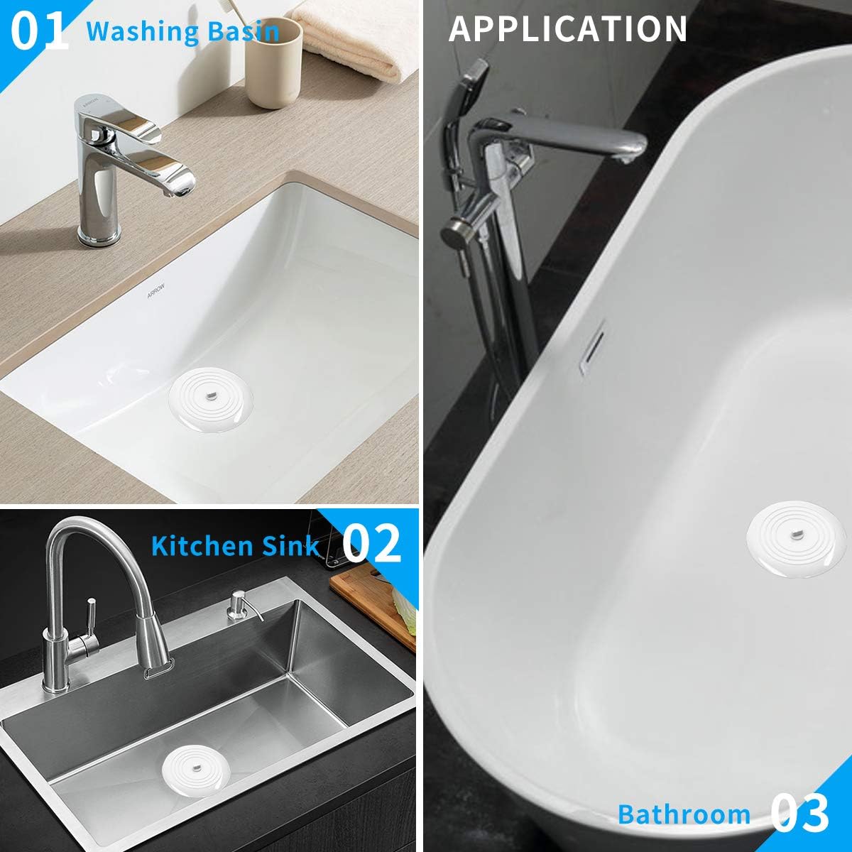 AmazerBath 2 Pack Bath Tub Stopper for Drain, 6 Inches Silicone Shower Drain Bath Plug Stopper for Kitchen, Bathroom, Laundry (White): Home & Kitchen