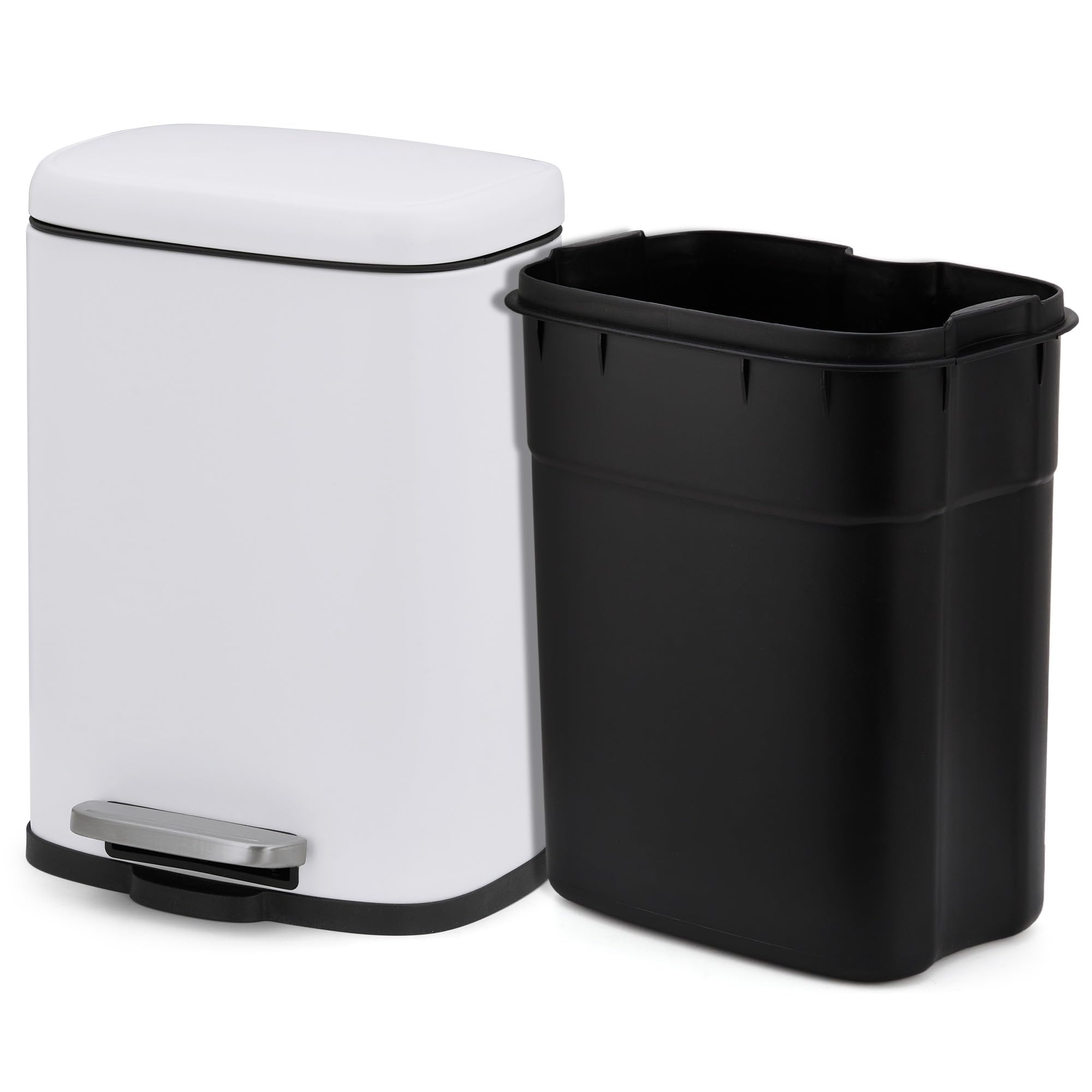 Photo 1 of 1.3 Gallon Trash Can, Stainless Steel Kitchen Trash Can with Lid, Soft Close Step-On Pedal, 5 Liters Ideal for Kitchen or Bathroom, Fingerprint-Resistant Finish, White