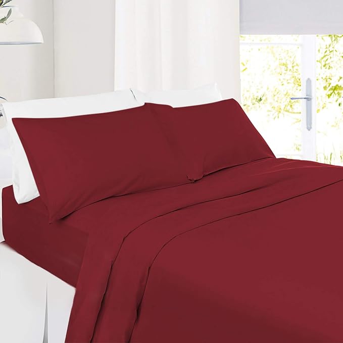 Full Size Sheets 4 Piece Full Burgundy Red Bed Sheet Set