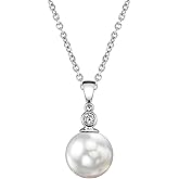 The Pearl Source 14K Gold Round White Akoya Cultured Pearl & Diamond Michelle Pendant Necklace for Women