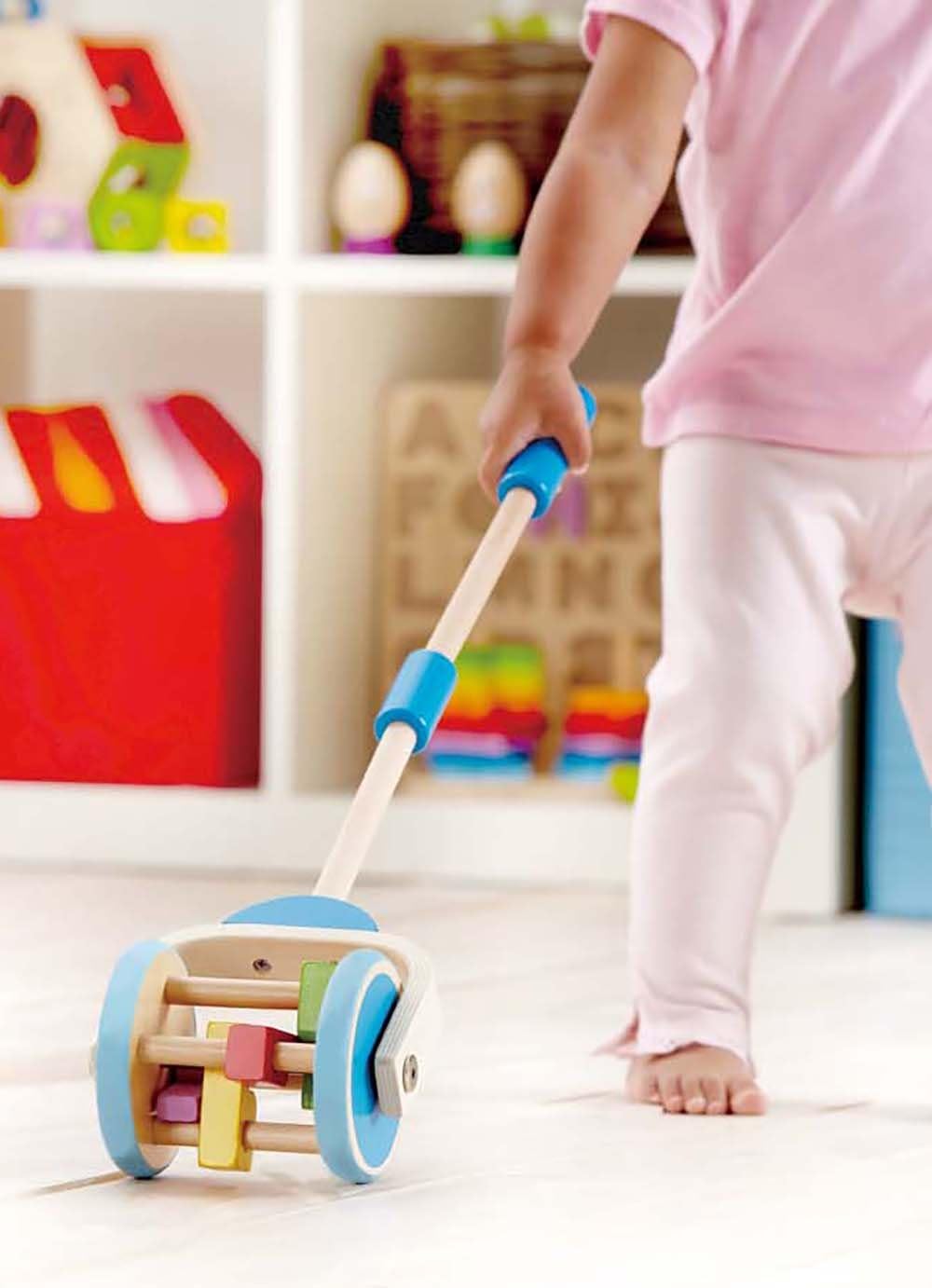 wooden lawn mower push toy