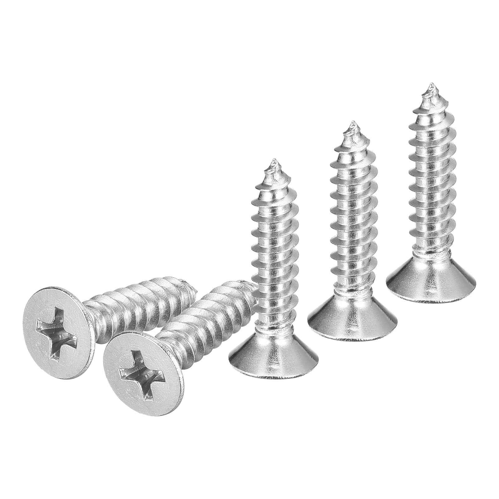 DTGN 200Pcs M3x12mm Flat Head Wood Screws, Carbon Steel Phillips Self Tapping Screws - Good for Woodworking, Furniture - Silver