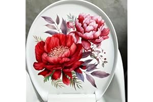 PALEERY@FC Merry Christmas Red Flowers Leaf Toilet Cover Sticker Decals,Spring Flower Leaf Butterfly Waterproof Toilet Lid Tank Seat Decals Cistern Self-Adhesive Bathroom Wall Sticker
