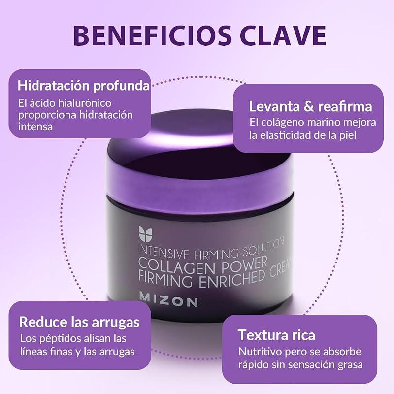 [Mizon] Crema Enriquecida con Colágeno Marino (50ml) Skincare coreano, 54% de colágeno marino, cuidado intensivo antienvejecimiento y líneas finas (Collagen Power Firming Enriched Cream)
