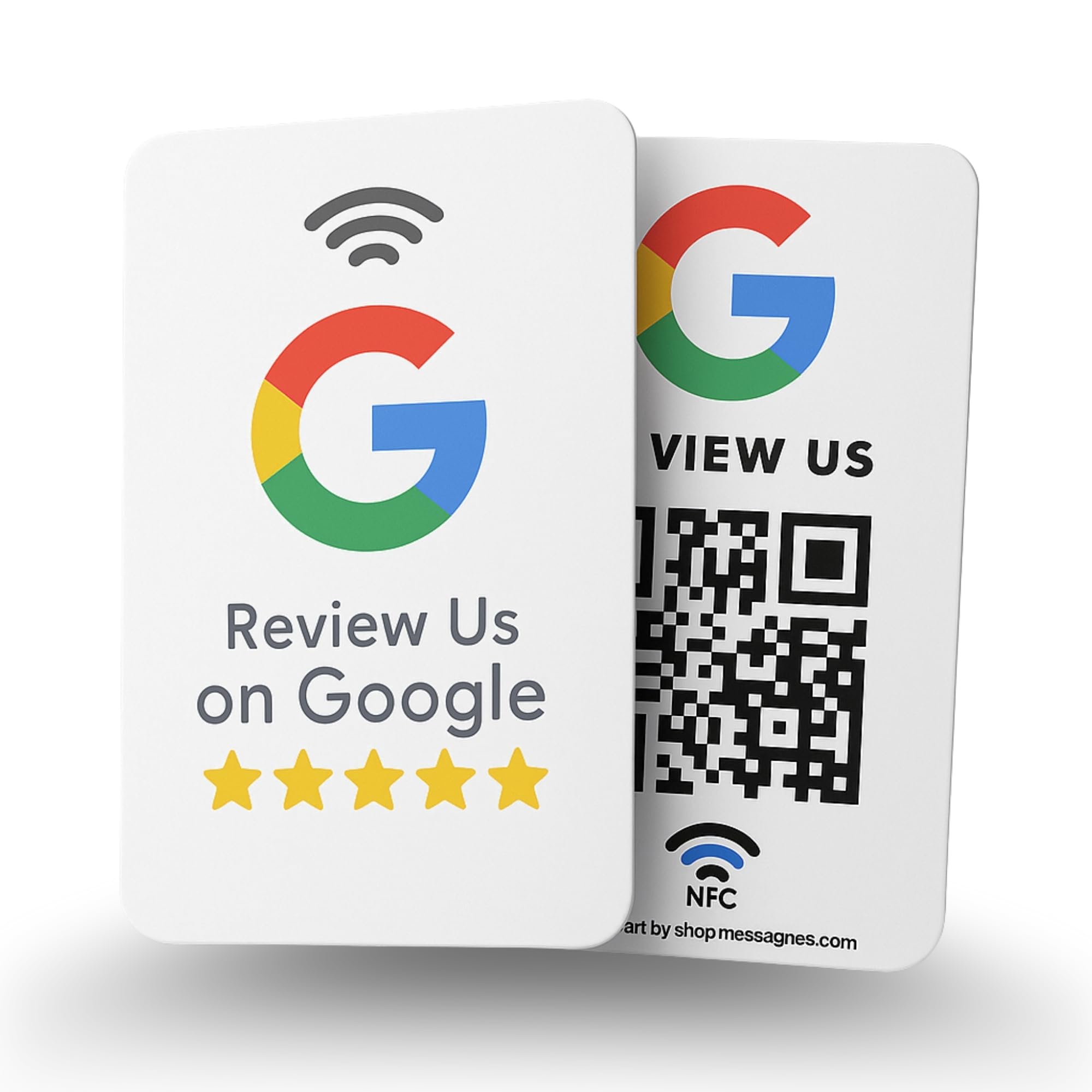 MESSAGENES | Google QR and NFC Reviews PVC Card | QR Code Card Reviews Google | Pack 5 Units 8.6 x 5.5 cm | Business Card QR and NFC Google | Earn Reviews with The Google NFC Card