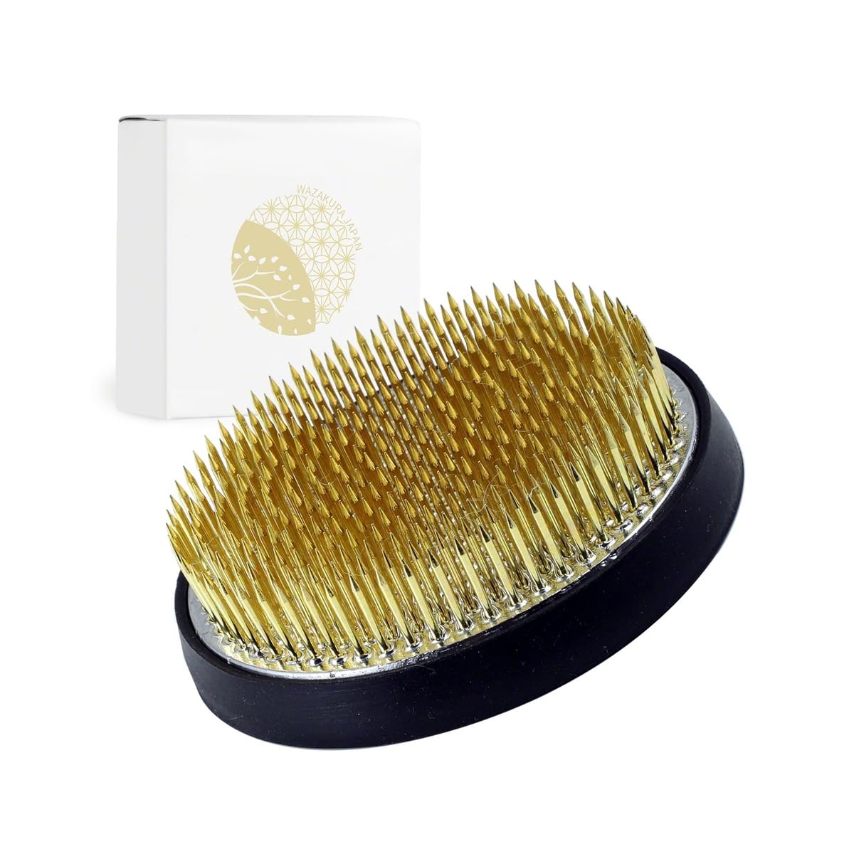 Wazakura 80mm Round Brass Ikebana Kenzan Flower Pin Frog Made in Japan, Japanese Floral Arrangement Tool Flower Holder for Vase and Container - Brass 80mm