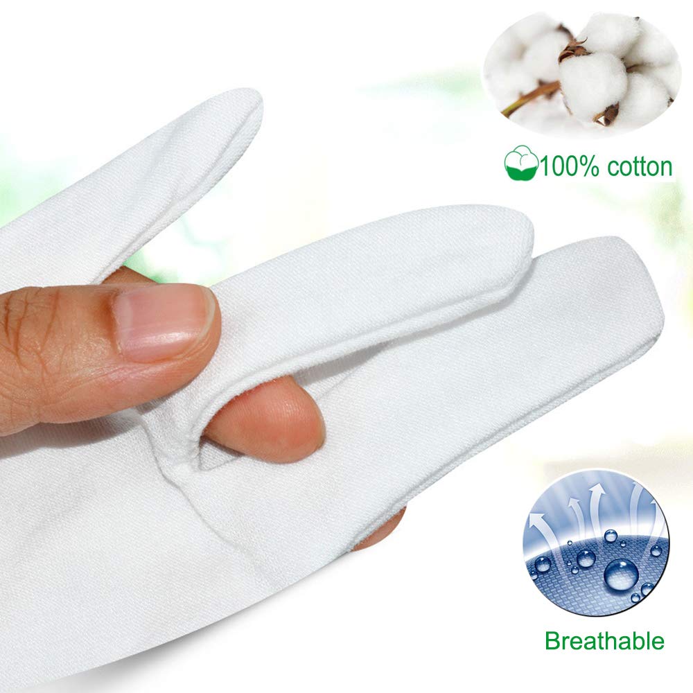 White Cotton Gloves Large for Moisturizing Dry Hands Eczema, Overnight Lotion Spa, 10 Pairs Jewelry Inspection Work Gloves for Men and Women : Beauty