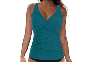 Women Underwire Tankini Top Only Tummy Control Bathing Suit Top Pleated Front Swim Top Criss Cross Back Swimsuit