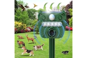 AMSQTO Upgraded Ultrasonic Animal Repellent, Solar Animal Repeller Squirrel Repellent with PIR Sensor,Waterproof Cat Deer Repellent for Raccoon, Fox, Skunk-Green