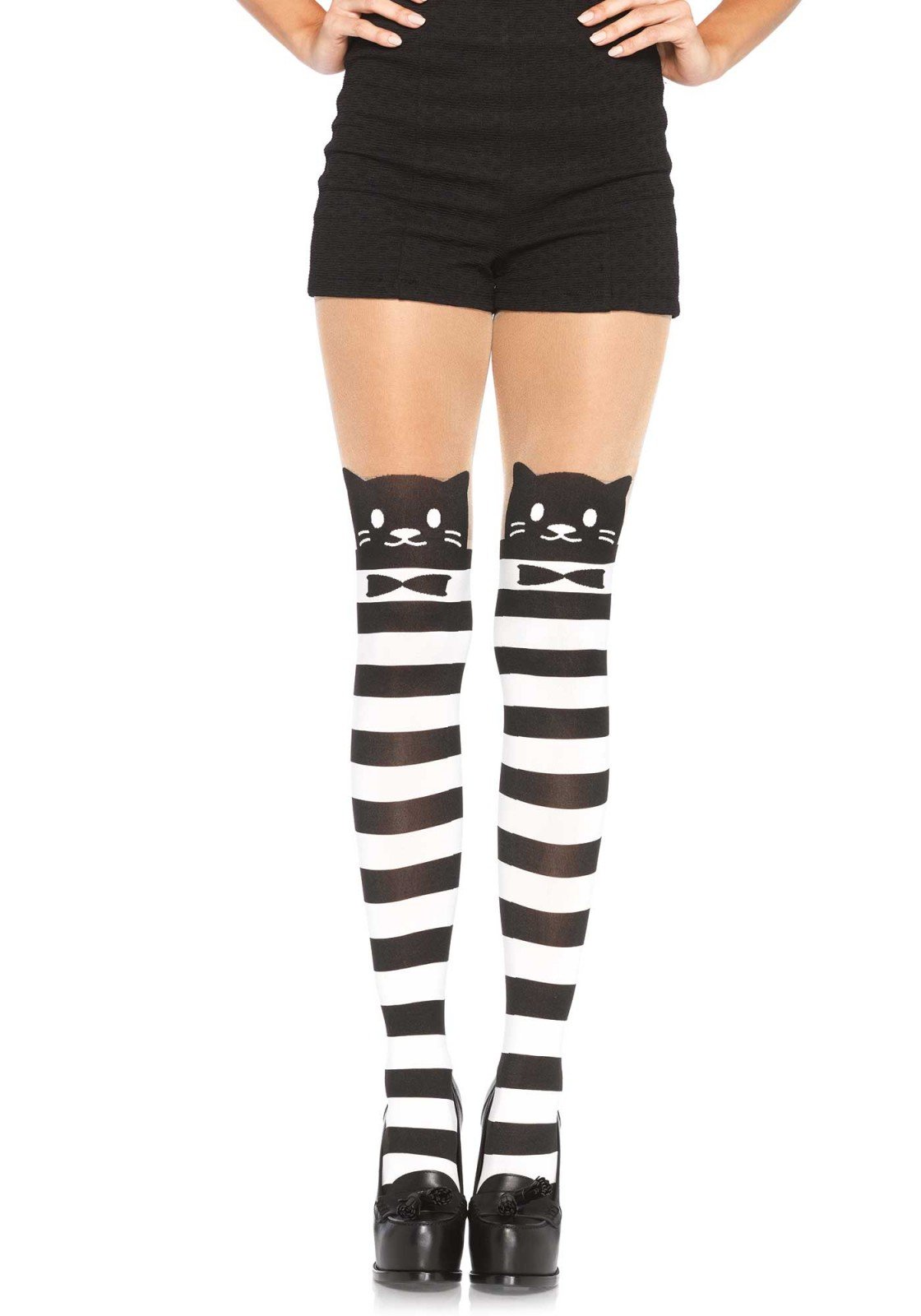 Leg Avenue One Size Black Opaque Nylon Thigh Highs