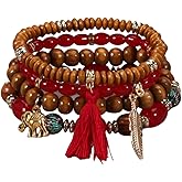 Caiyao 4Pcs Bohemia Multilayer Stackable Elephant Leaf Tassel Bracelets Colorful Wooden Resin Beaded Stretch Bracelets for Women Men Summer Beach Boho Vacation Hawaii Jewelry Gifts