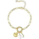 Charm Bracelets for Women - Gold Shell & Pearl Bracelets with Initial & Letter Charms