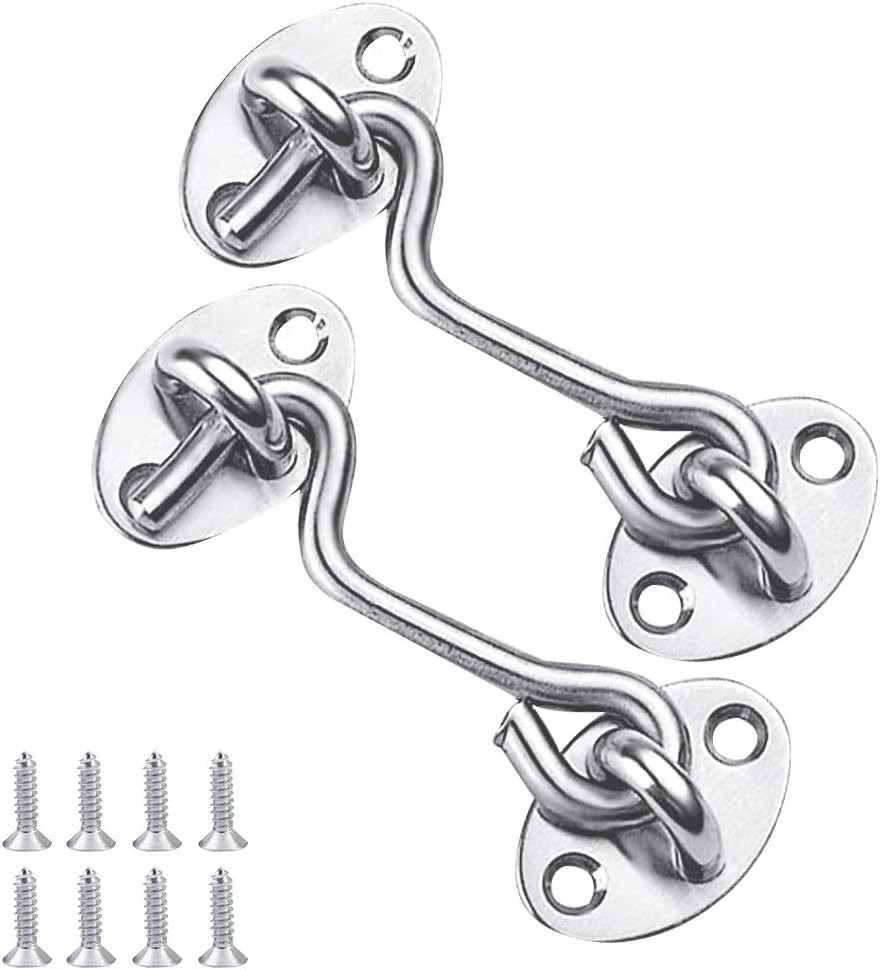 Yuzhou 2 PCS 4 Inch Stainless Steel Cabin Hook and Eye Latch Lock Heavy Duty Gate Hook Latch
