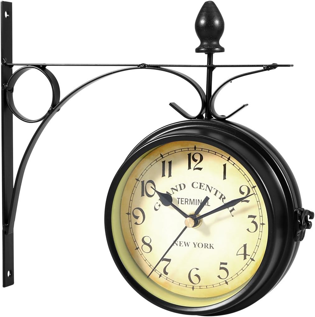 Elumaxon Double Side Wall Clock, European Antique Style, Creative Classic Clocks, Vintage New York Grand Central Train Station Decorative Wall Clock