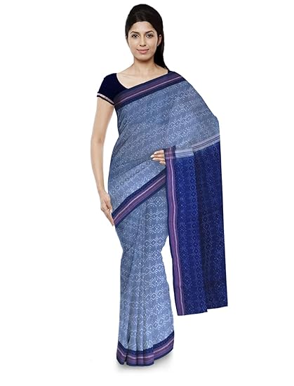 Odisha handloom Sambalpuri Handloom Womens Cotton Saree (Blue & Grey)