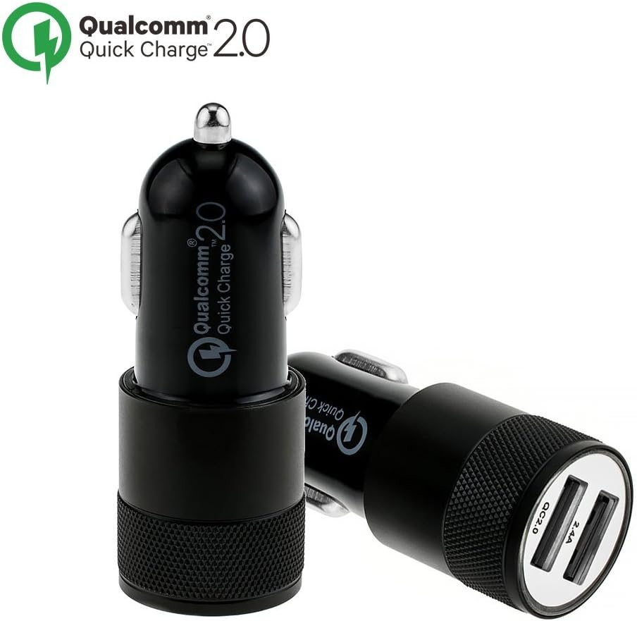 Quick Charge 2.0 Runshion Dual-Port Car Charger with LED lights for LG G5, Samsung Galaxy S7/S6/Edge, Nexus 6P/5X, iPhone | Qualcomm Certified-Black