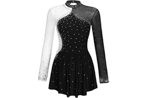 iiniim Women's Long Sleeve Figure Ice Skating Dress Shiny Rhinestone Ballet Skirted Leotard Dresses