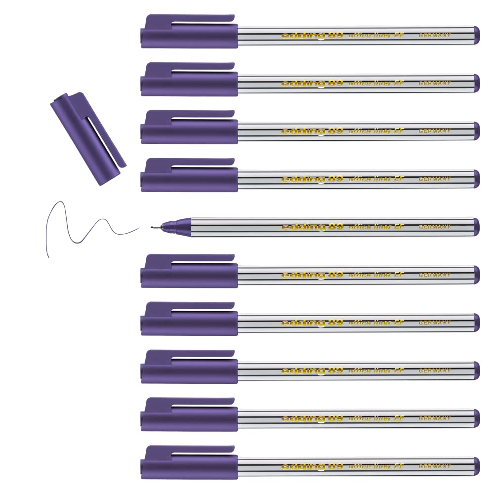 edding 89 - fineliner - violet - 10 pens - extra fine round tip 0.3 mm - thin fibre pen for fine, precise writing, underlining, drawing - in the office or at home and at school