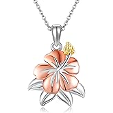 AXOMY Tulip/Four-leaf clover/Hibiscus/Rose/Daisy Necklace 925 Sterling Silver FlowerJewelry Birthday Gifts for Women
