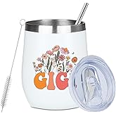 Gigi Grandma Birthday Gifts Wine Tumbler 12 oz Insulated Wine Glass Cup with Lid Straw Vacuum Insulated Travel Cup,Grandma Gifts from Granddaughter for Women Grandmother Christmas Mothers Day