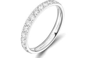 TIGRADE 3mm Womens Titanium Eternity Rings Cubic Zirconia Wedding Engagement Band Size 3-13.5