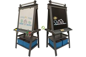 Little Partners Deluxe Learn 'N Play Toddler Easel for Kids, Two-Sided Art Center with Chalkboard, Magnetic Dry Erase Whiteboard, Paper Feed, Storage Bins, Paint Containers (Earl Grey)