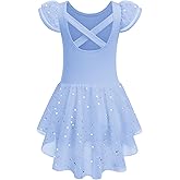 Zaclotre Girls Ruffle Sleeve Ballet Leotard with Skirt Criss-Cross Back Dance Dresses Outfit