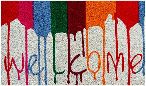 Onlymat Coir Welcome Mat for Entrance, Non-Slip Door Rectangular Rug with Heavy Duty PVC Backing, Perfect for Indoor-Outdoor Use with Welcome Print, Multicolor, 23.53"x17.72"