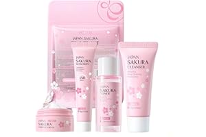 NEW IRVEN Sakura Travel Skincare Set for Teenage Girls - Face Routine Set for Women,4 Piece Gentle Skin Cleaning & Care Travel Size Kit With Cleanser, Toner, sunscreen and Face Cream