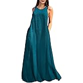 Rainday Women's Linen Dress Sleeveness Loose Dresses Casual Maxi Dress with Pockets