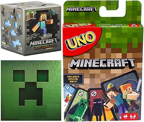 Minecraft Go! Uno Card Game Special Rule & Mystery Buildable Figure Blind Box Craftables & Bonus Creeper Foil Sticker