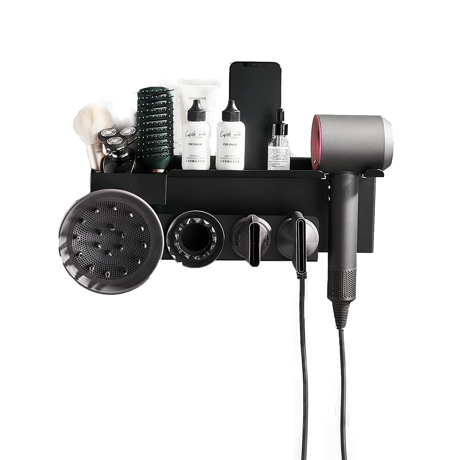 Hosoncovy Hair Dryer Wall Mount Holder Stand Blow Dryer Holder Rack Hook Organizer with Shelf for Dyson Supersonic Hair Dryer