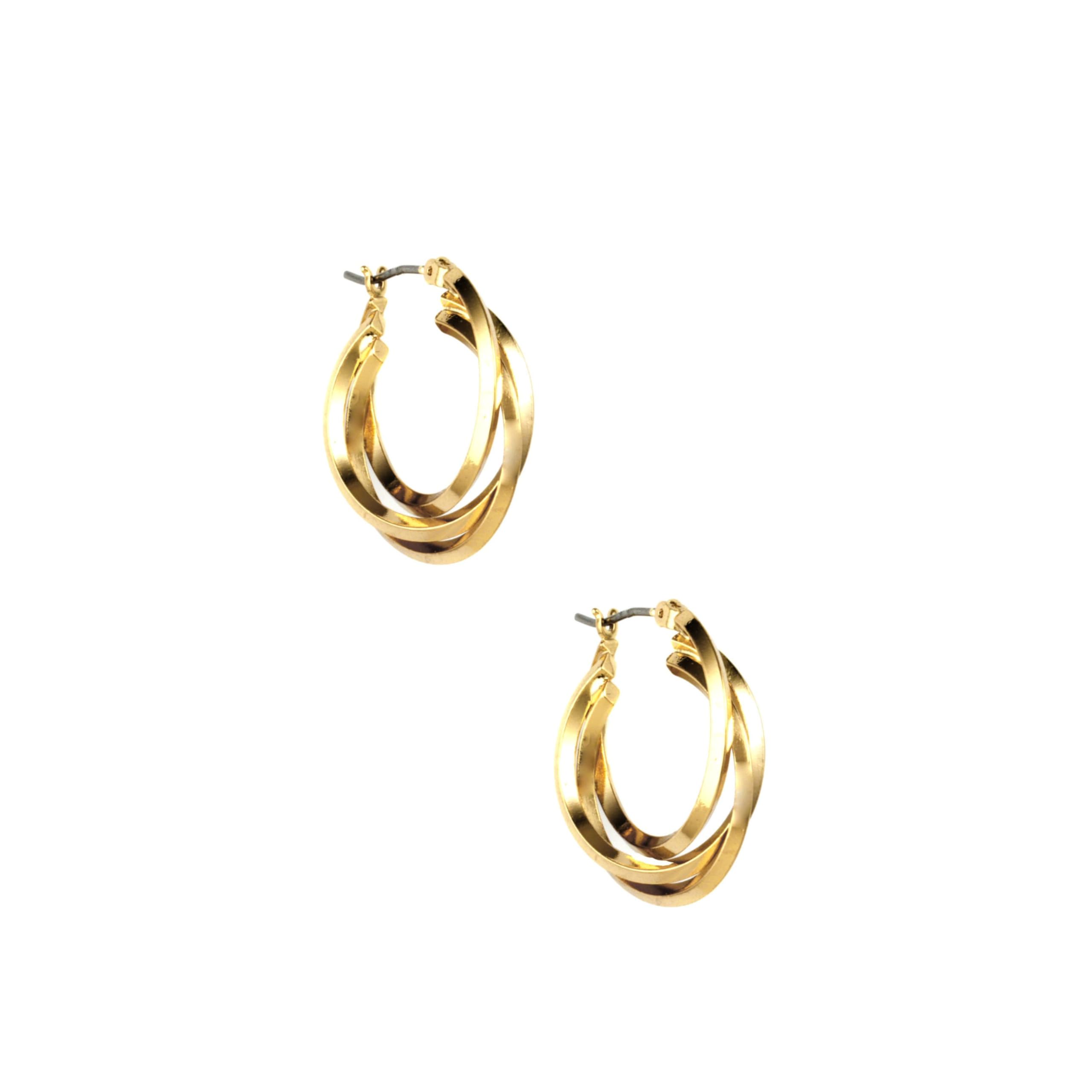 Anne Klein Pendientes de aro trenzados en tono dorado para mujer - Pendientes de aro con 3 anillos en la parte superior, elegantes aros de joyería de moda dorada