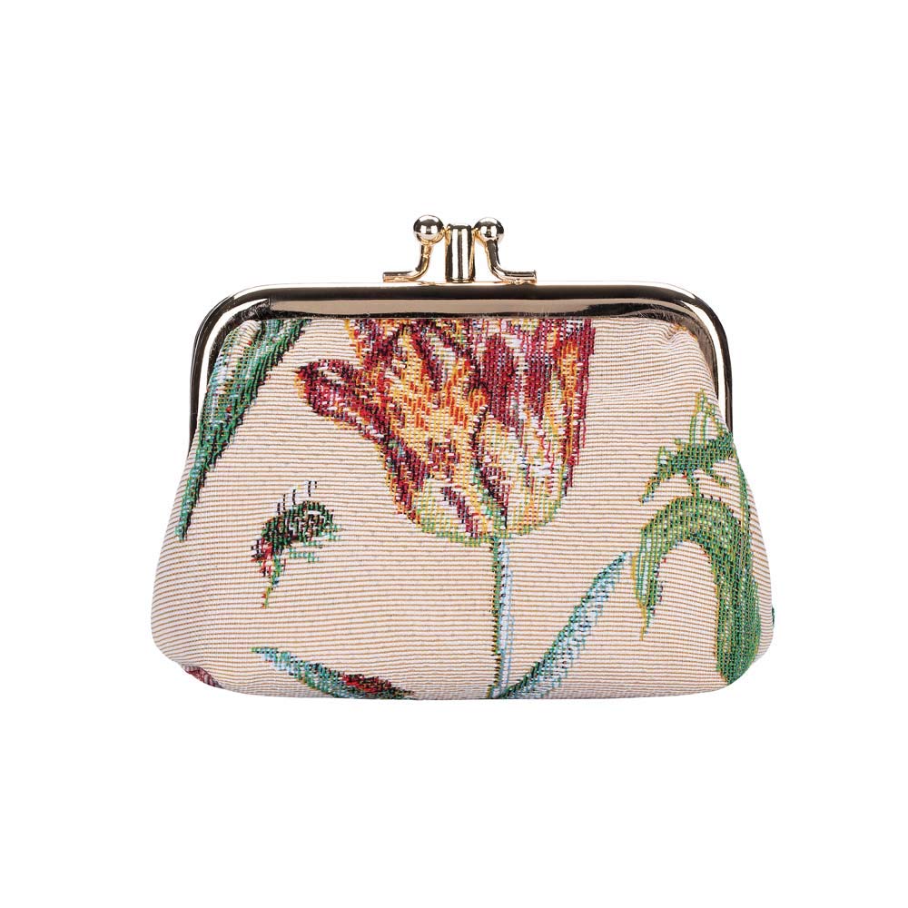 Signare Tapestry Cute exquisite Double Pocket Kiss lock Coin Purse for Women with Floral Design (Tulips, FRMP-JMTWT)