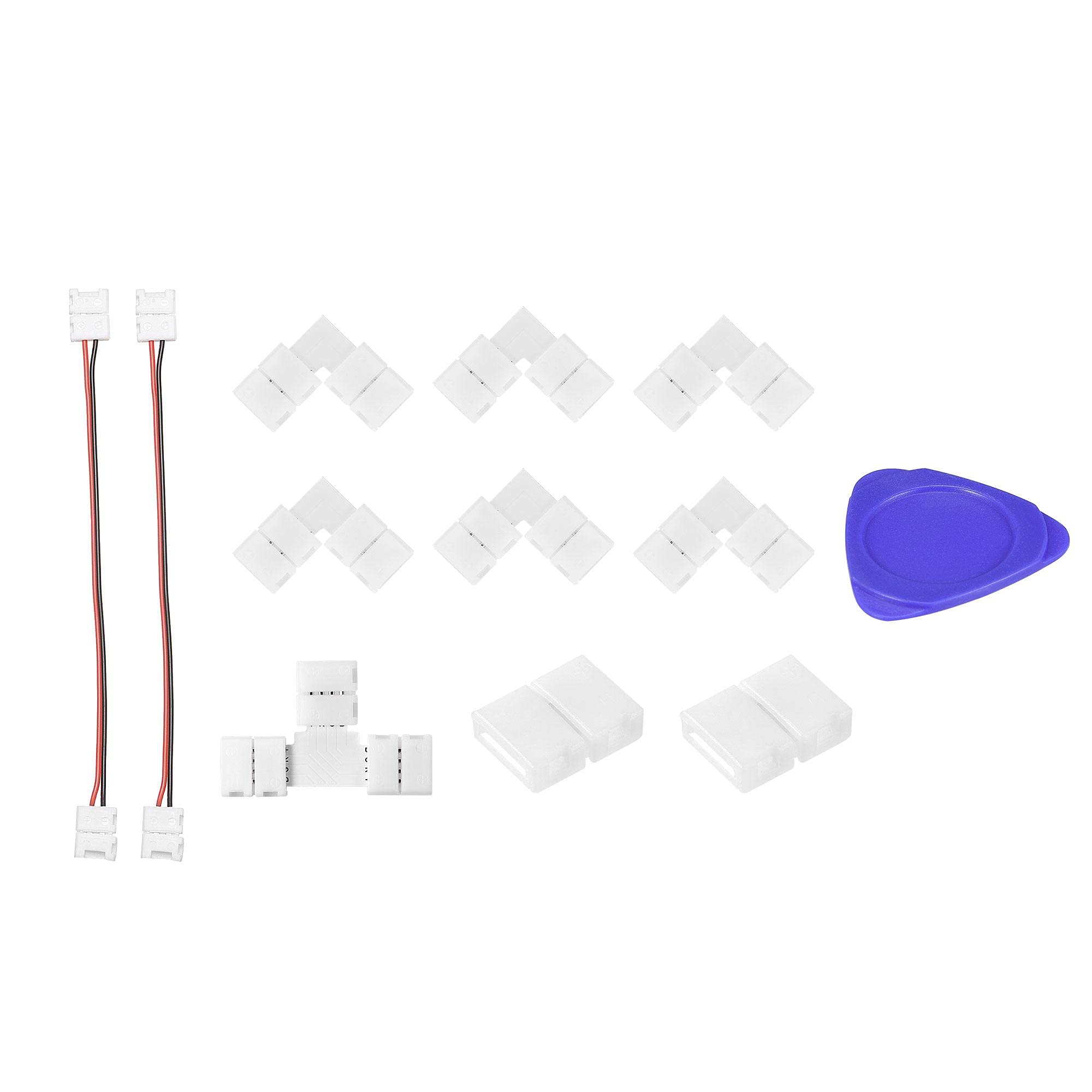 sourcing map 2 Pin 8mm LED Connector Kit, Include Strip to Strip Jumper, Gapless Connector, for 3528 5050 Single Color LED Lights
