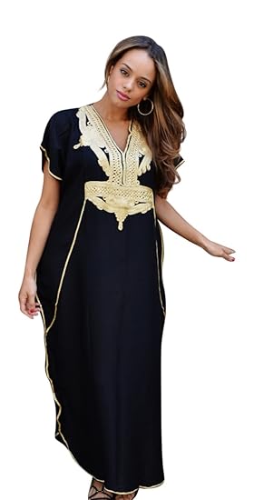 Black With Gold Maxi Dress Beach Cover Up Kaftan Great For