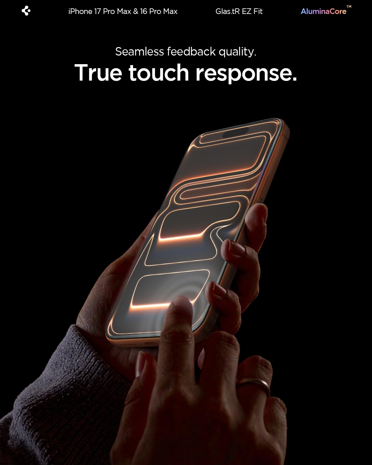 Spigen AluminaCore Tempered Glass Screen Protector [Glas.tR EZ Fit] designed for iPhone 17 Pro Max | iPhone 16 Pro Max [2 Pack] 9H+ Hardness, Aluminum-Enhanced Durability