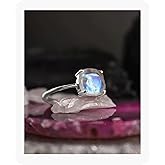 MoiuVieg Moonstone Ring 925 Sterling Silver Moonstone Square Ring Adjustable Natural Gemstone Engagement Wedding Anniversary Jewelry for Women Her