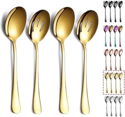 Kyraton Titanium Plating Serving Set 4 Pieces Spoons Slotted Spoons