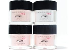 MakarttPro Acrylic Powder Set - 4 Colors 0.5oz Cover Powders for Nail Extension, Sculpting & Overlay - Cool Tone Collection for Professionals (Nude Essentials)