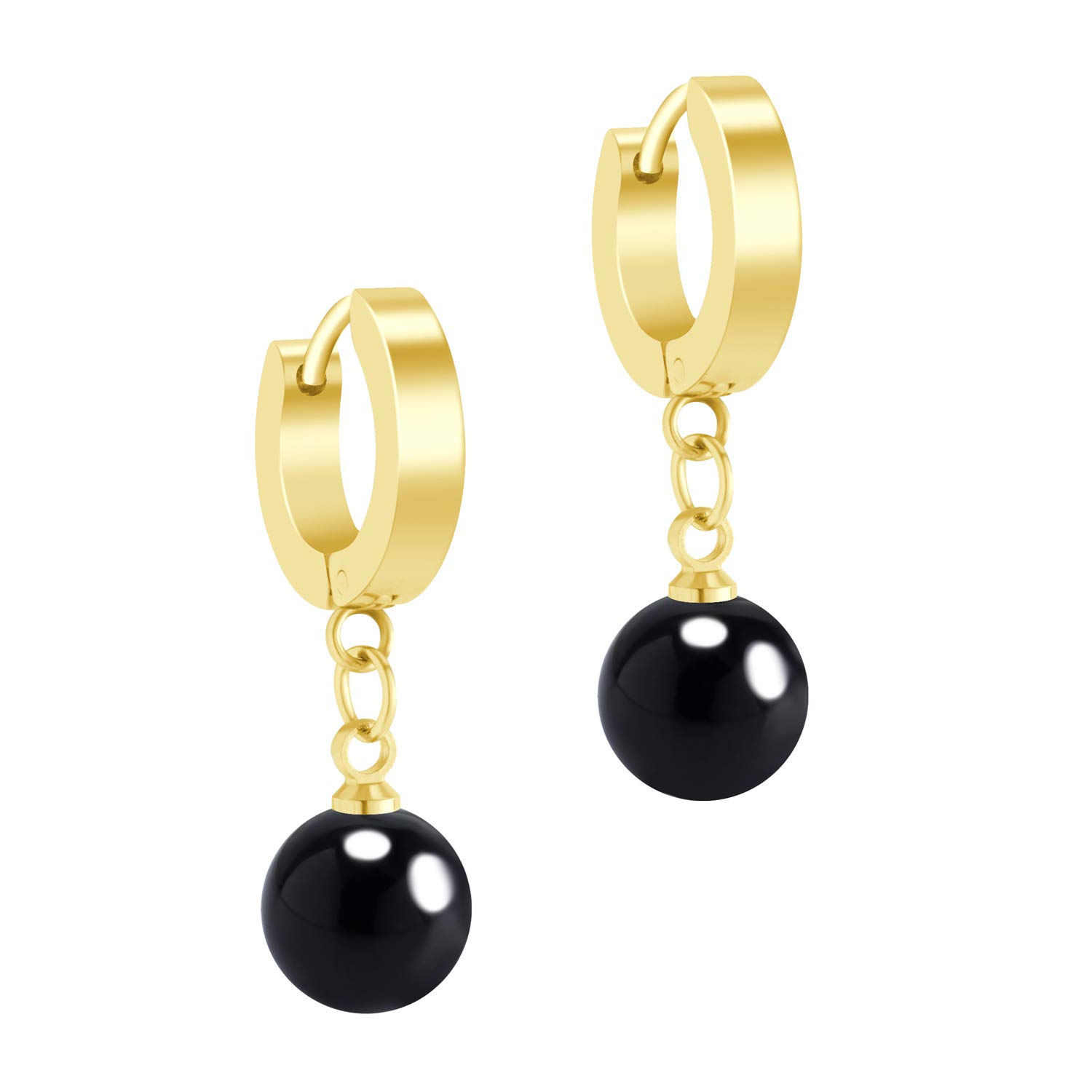 555Jewelry Stainless Steel Huggie Dangle Earrings, Cartilage Earring Dangle, Hoop Dangle Earrings for Women, Dainty Onyx Drop Charm Hoops for Ladies, Gold