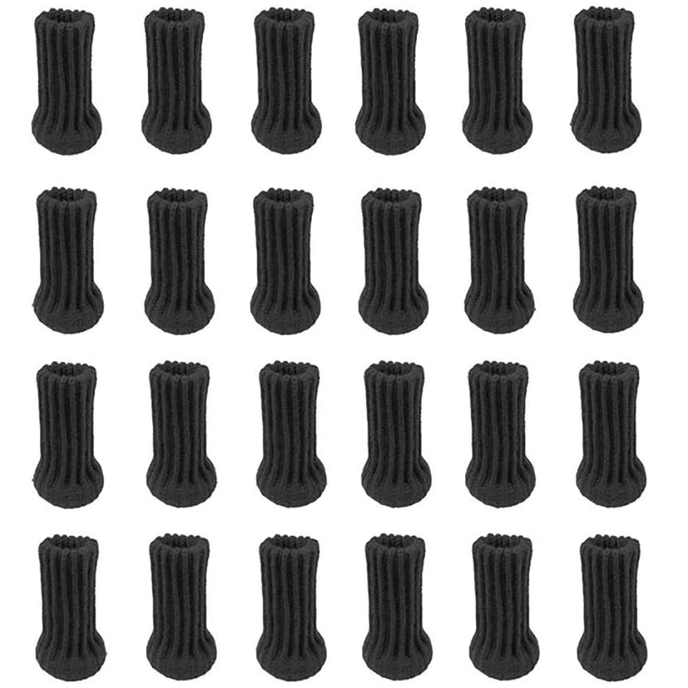 POFET 24pcs Chair Leg Socks Furniture Leg Socks Knitted Furniture Caps Set Non-slip Chair Leg Floor Protectors Chair Feet Covers Black