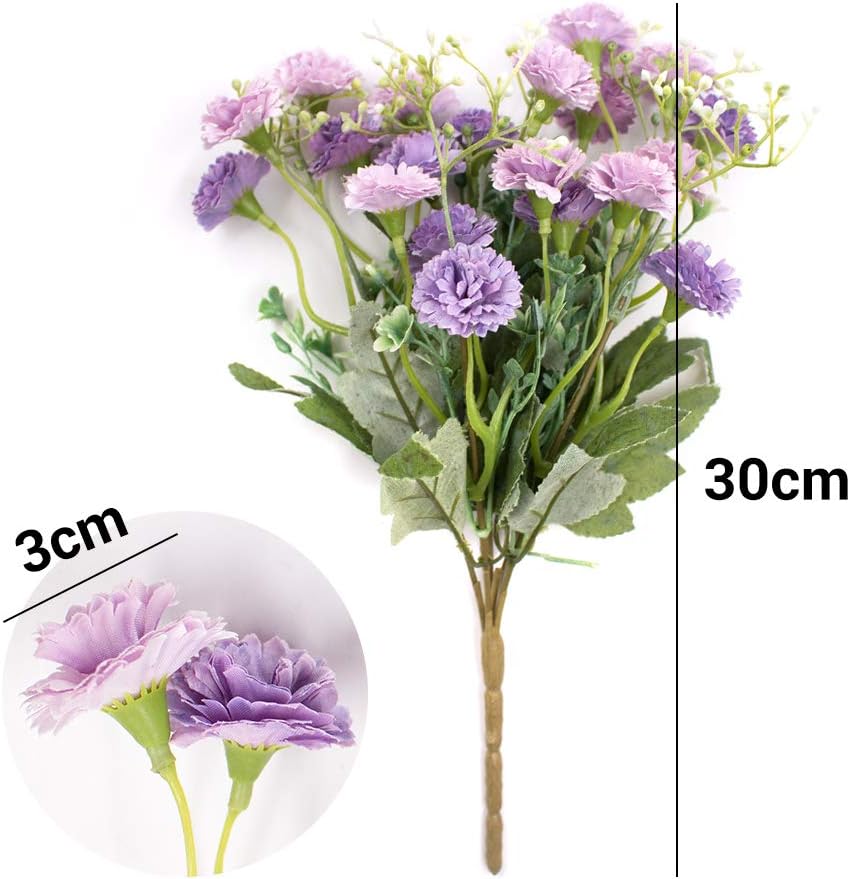 SNAIL GARDEN Artificial Carnations Flowers,60 Heads 3 Bundles Silk Realistic Mini Chrysanthemum Bouquet,with Greeting Card & Brown Paper Bag for Home Office Table Decoration Gift(White/Pink/Purple) - Image 3