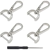 4 PCS Swivel Clasp Hooks,SAFYY Detachable Snap Hook W/Screw Bar Heavy Duty,3/4 Inches D Ring Swivel Lobster Claw Clasp with Screwdriver for Lanyard Bag Leather Craft Purse Hardware DIY Bag-Silver