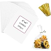 MATEPLUS 4''x 6" Clear Cellophane Bags, 100Pcs OPP Plastic Cello Treat Bags with 100 Twist Ties for Gift Wrapping, Packing Candies, Party Favors, Bakery Popcorn-2.8 mil