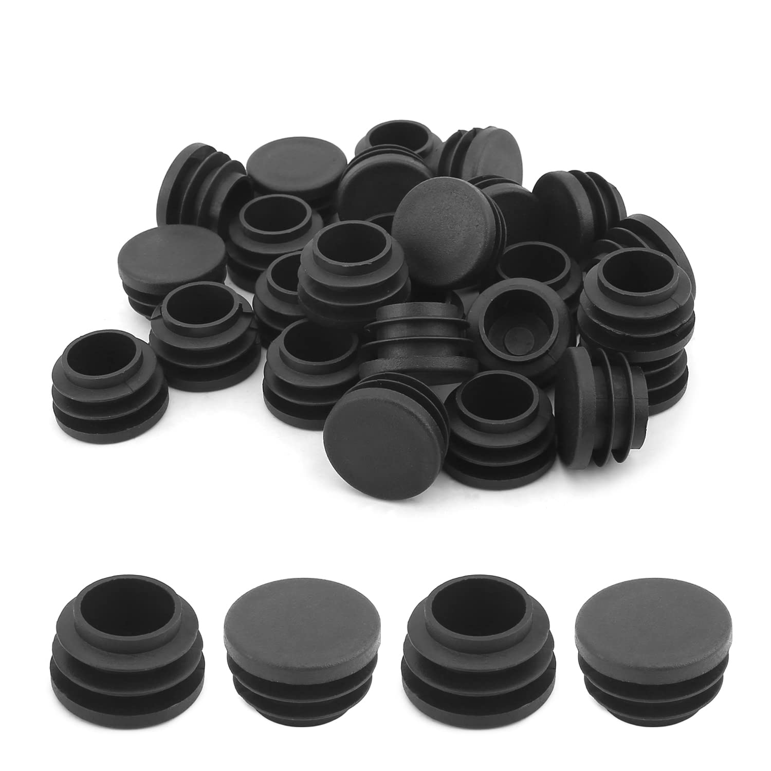 MroMax 50Pcs 0.87" OD Plastic Round Plugs Black Tubing End Cap Inserts for Metal Tubing and Fences Post, Glide Protection for Furniture Table and Chair Legs