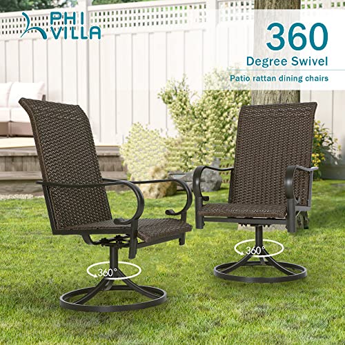 PHI VILLA Outdoor Swivel Rattan Chairs Set of 2, Metal Frame Wicker Dining Armchair, Outdoor