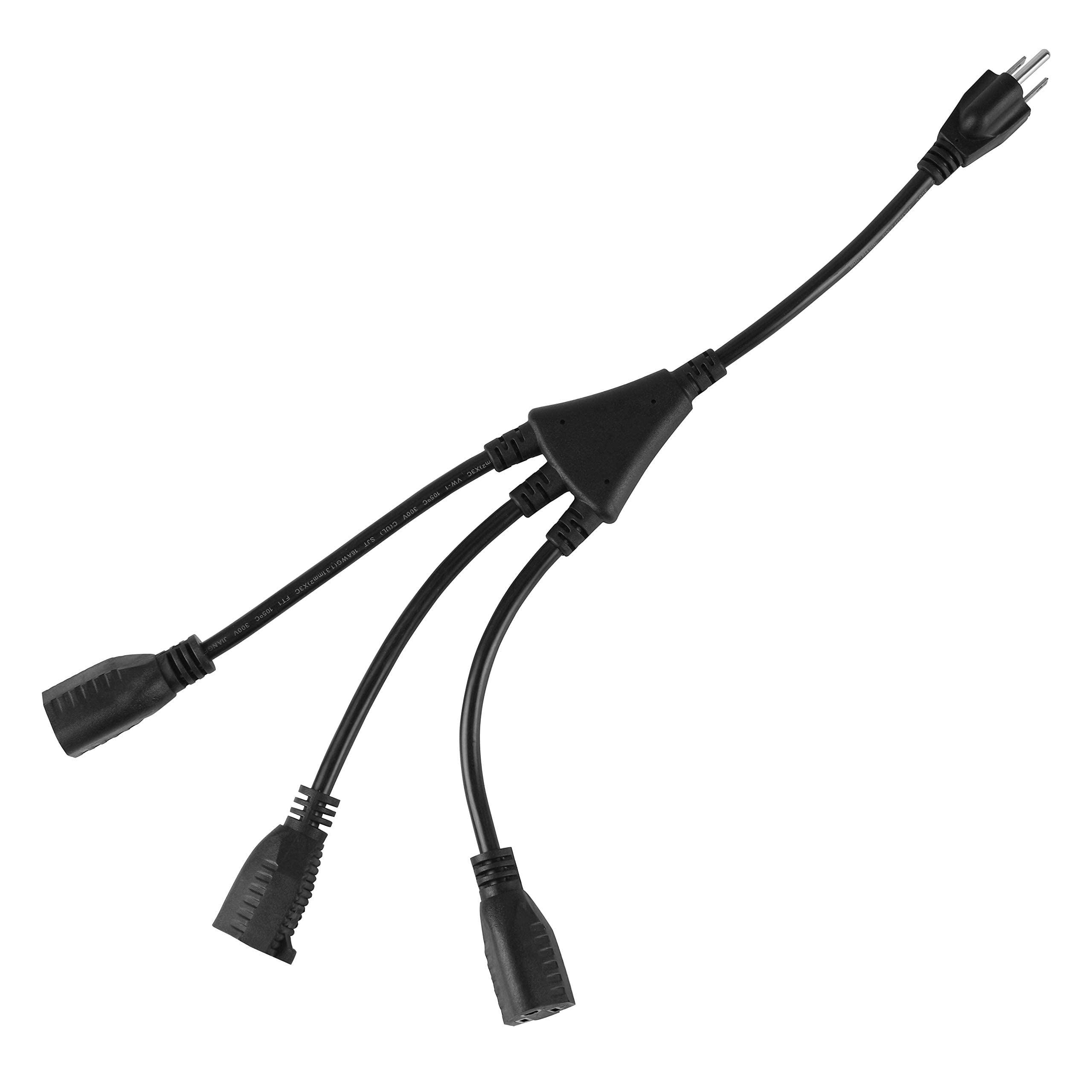 Photo 1 of 1 to 3 Power Cord Splitter Cable, 1.5FT Indoor 3 Prong Power Strip for Halloween Lights, Christmas Decorations, Computer, Scanner, Transformer, and LED Stage Light,16/3 SJT,Black,1pack