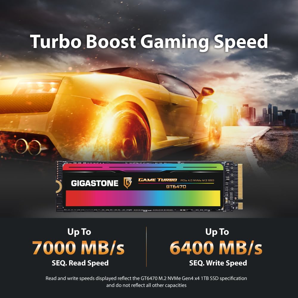 GIGASTONE M.2 SSD 1TB PCIe 4.0 NVMe SSD Internal Gaming Solid State Hard Drive Upgrade PC Laptop PS5 Storage Turbo Speed Response for Gamers 3D Rendering 4K 8K Video Editing Creators up to 7,000MB/s